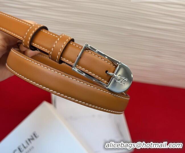 Top Design Celine Shiny Calfskin Leather Belt 1.8cm with Pin Buckle CE031603 Tan Brown/Silver 2026