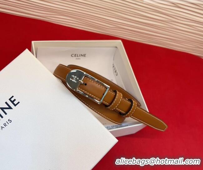 Top Design Celine Shiny Calfskin Leather Belt 1.8cm with Pin Buckle CE031603 Tan Brown/Silver 2026