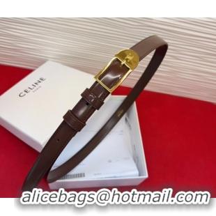 Most Popular Celine Shiny Calfskin Leather Belt 1.8cm with Pin Buckle CE031603 Dark Brown/Gold 2026