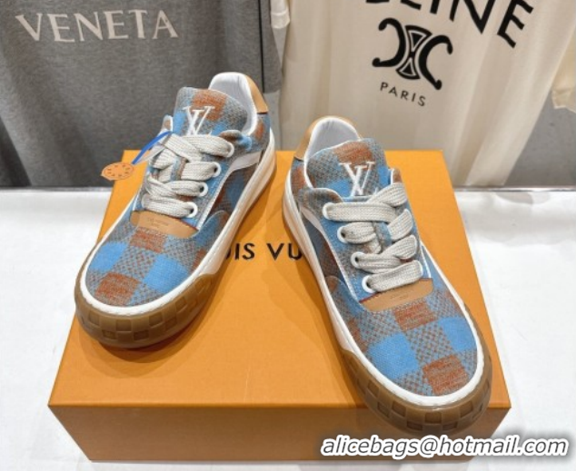 Shop Duplicate Louis Vuitton LV Tilted Sneakers in Damier Canvas Light Blue 2026 1AJTJ9