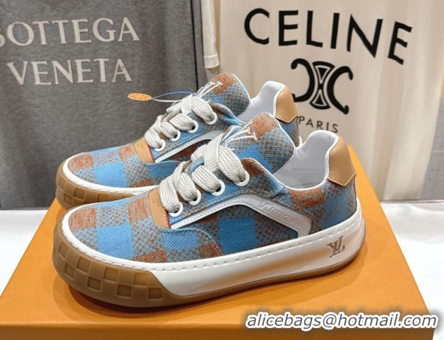Shop Duplicate Louis Vuitton LV Tilted Sneakers in Damier Canvas Light Blue 2026 1AJTJ9