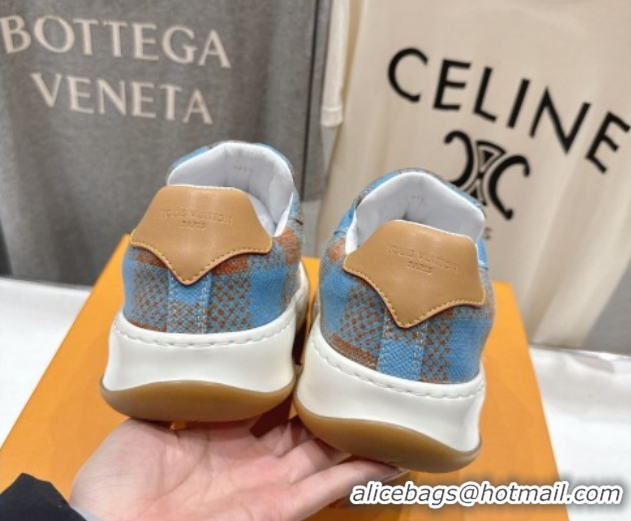 Shop Duplicate Louis Vuitton LV Tilted Sneakers in Damier Canvas Light Blue 2026 1AJTJ9