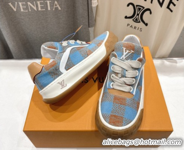 Shop Duplicate Louis Vuitton LV Tilted Sneakers in Damier Canvas Light Blue 2026 1AJTJ9