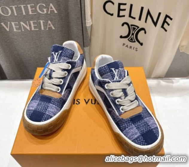 Popular Style Louis Vuitton LV Tilted Sneakers in Damier Canvas Navy Blue 2026 1AJTJ9