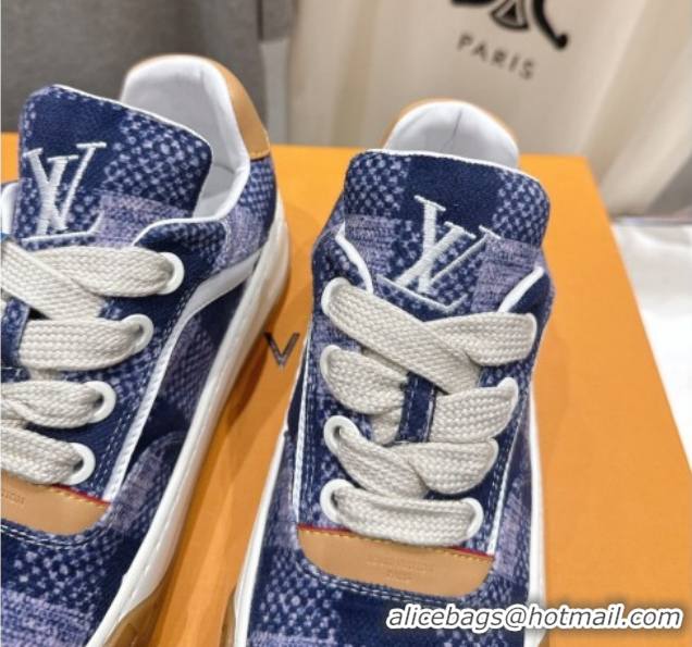 Popular Style Louis Vuitton LV Tilted Sneakers in Damier Canvas Navy Blue 2026 1AJTJ9