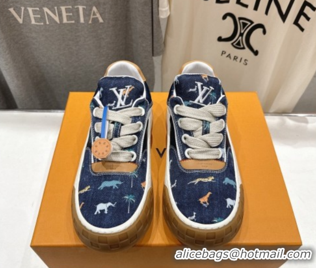 Unique Style Louis Vuitton LV x The Darjeeling Limited Tilted Sneakers in Blue Embroidered Denim 0303092