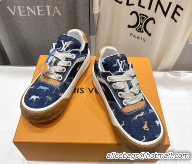 Unique Style Louis Vuitton LV x The Darjeeling Limited Tilted Sneakers in Blue Embroidered Denim 0303092