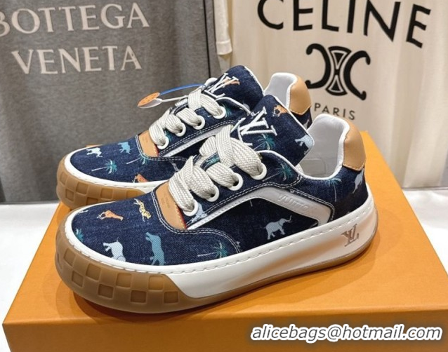 Unique Style Louis Vuitton LV x The Darjeeling Limited Tilted Sneakers in Blue Embroidered Denim 0303092