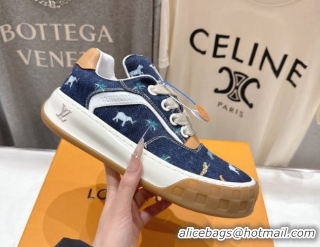 Unique Style Louis Vuitton LV x The Darjeeling Limited Tilted Sneakers in Blue Embroidered Denim 0303092