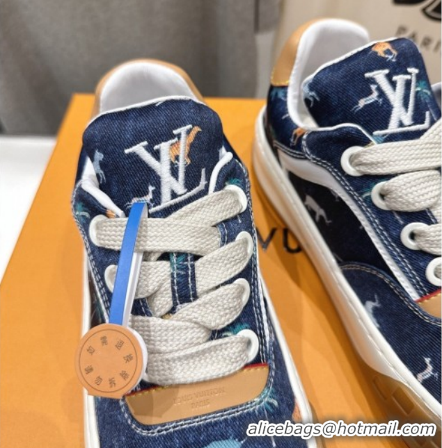 Unique Style Louis Vuitton LV x The Darjeeling Limited Tilted Sneakers in Blue Embroidered Denim 0303092