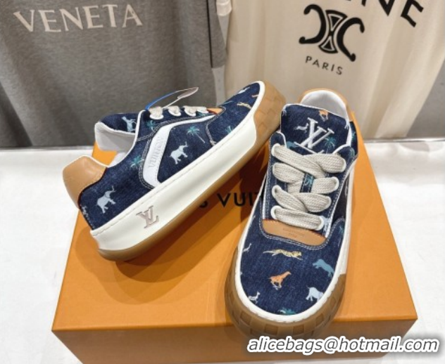 Unique Style Louis Vuitton LV x The Darjeeling Limited Tilted Sneakers in Blue Embroidered Denim 0303092