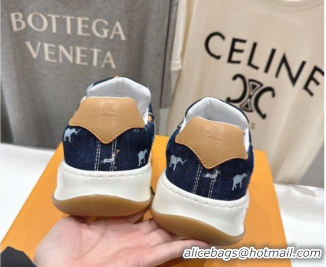 Unique Style Louis Vuitton LV x The Darjeeling Limited Tilted Sneakers in Blue Embroidered Denim 0303092