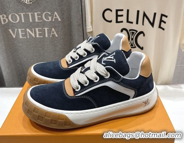Top Grade Louis Vuitton LV Tilted Sneakers in Suede Navy Blue 2026 1AJTJ9