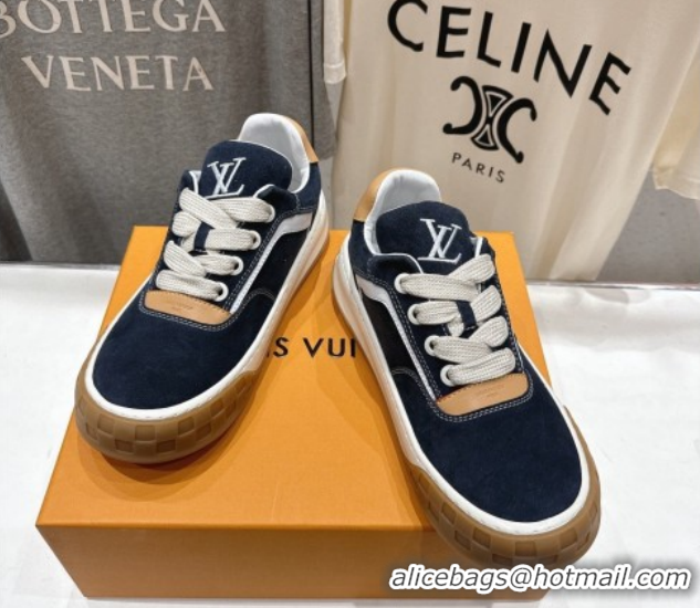 Top Grade Louis Vuitton LV Tilted Sneakers in Suede Navy Blue 2026 1AJTJ9