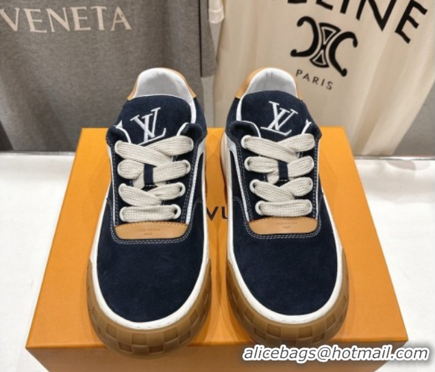 Top Grade Louis Vuitton LV Tilted Sneakers in Suede Navy Blue 2026 1AJTJ9