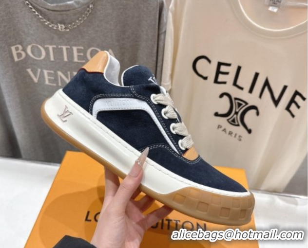Top Grade Louis Vuitton LV Tilted Sneakers in Suede Navy Blue 2026 1AJTJ9