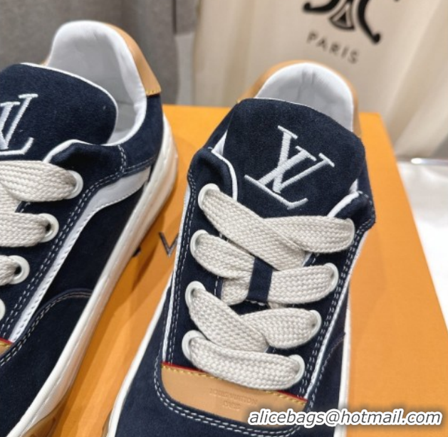 Top Grade Louis Vuitton LV Tilted Sneakers in Suede Navy Blue 2026 1AJTJ9