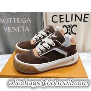 Pretty Style Louis Vuitton LV Tilted Sneakers in Suede Brown 2026 1AJTJ9