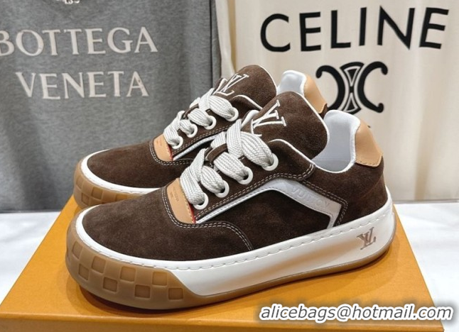 Pretty Style Louis Vuitton LV Tilted Sneakers in Suede Brown 2026 1AJTJ9