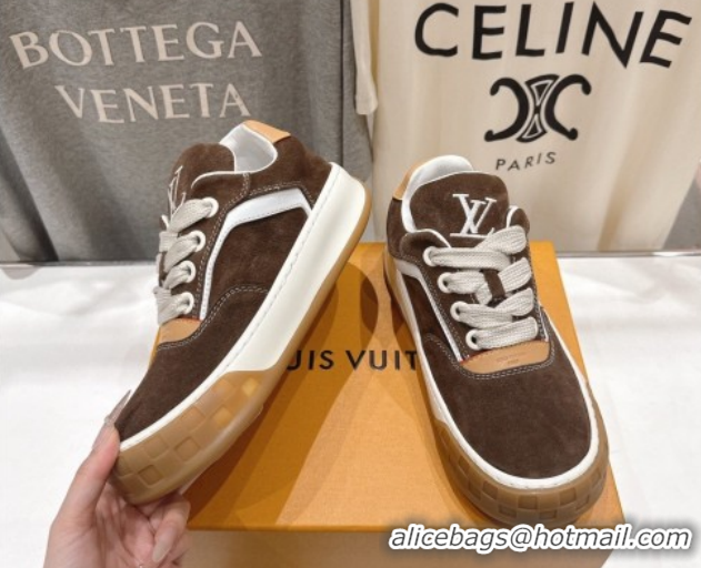 Pretty Style Louis Vuitton LV Tilted Sneakers in Suede Brown 2026 1AJTJ9