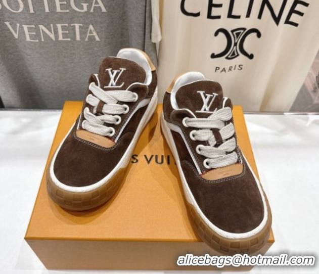 Pretty Style Louis Vuitton LV Tilted Sneakers in Suede Brown 2026 1AJTJ9