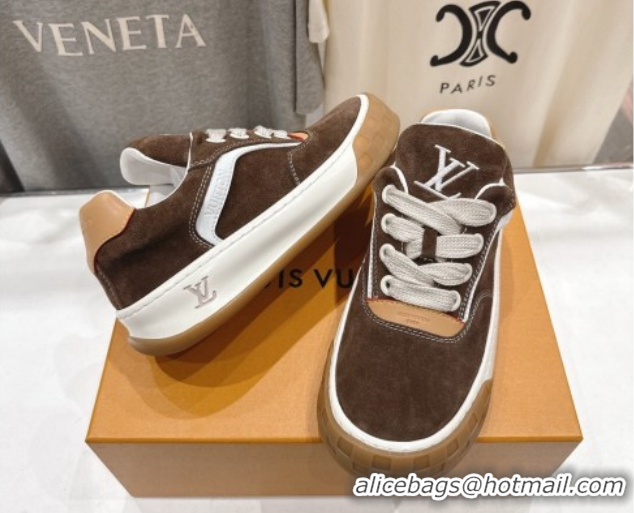 Pretty Style Louis Vuitton LV Tilted Sneakers in Suede Brown 2026 1AJTJ9