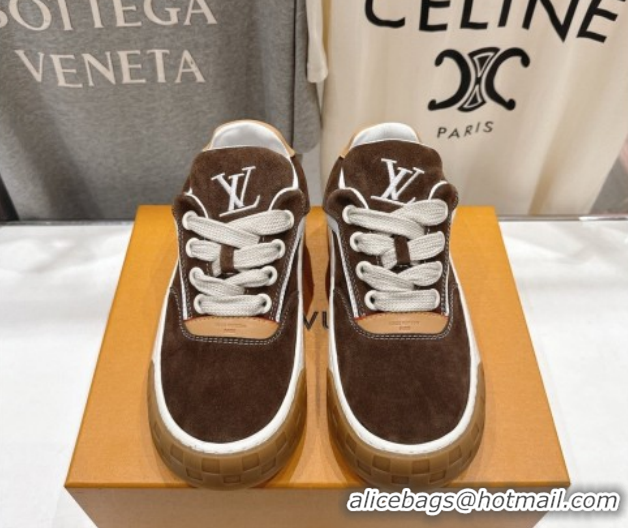 Pretty Style Louis Vuitton LV Tilted Sneakers in Suede Brown 2026 1AJTJ9
