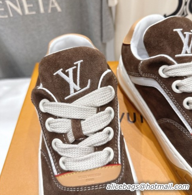 Pretty Style Louis Vuitton LV Tilted Sneakers in Suede Brown 2026 1AJTJ9