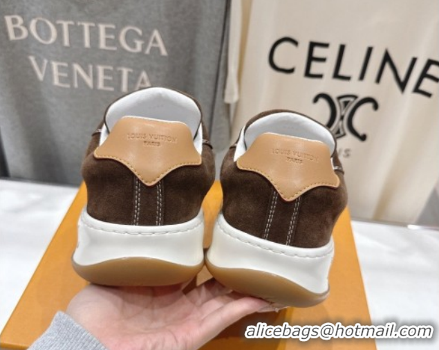Pretty Style Louis Vuitton LV Tilted Sneakers in Suede Brown 2026 1AJTJ9