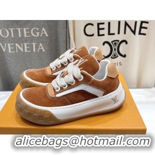 Top Design Louis Vuitton LV Tilted Sneakers in Suede Camel 2026 1AJTJ9
