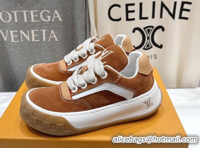 Top Design Louis Vuitton LV Tilted Sneakers in Suede Camel 2026 1AJTJ9
