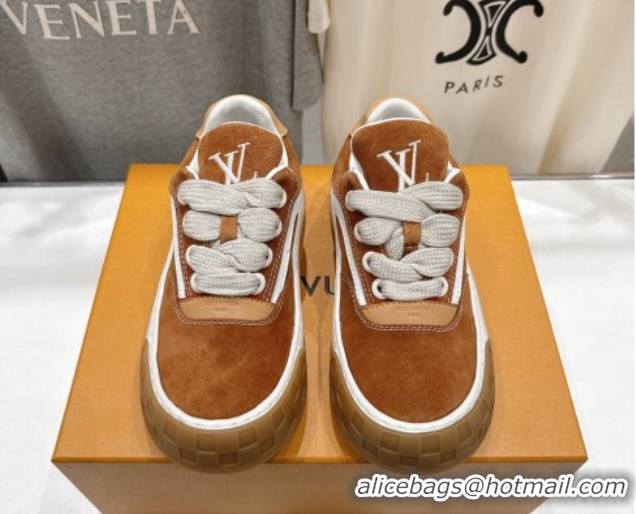 Top Design Louis Vuitton LV Tilted Sneakers in Suede Camel 2026 1AJTJ9