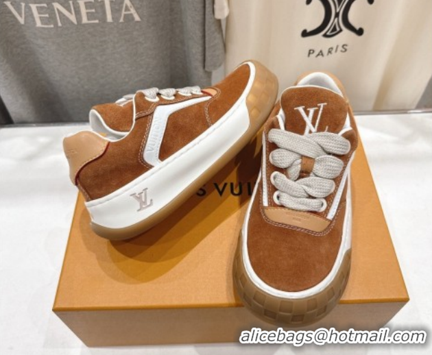 Top Design Louis Vuitton LV Tilted Sneakers in Suede Camel 2026 1AJTJ9