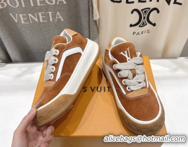 Top Design Louis Vuitton LV Tilted Sneakers in Suede Camel 2026 1AJTJ9