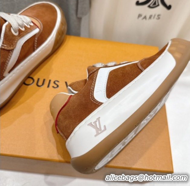 Top Design Louis Vuitton LV Tilted Sneakers in Suede Camel 2026 1AJTJ9