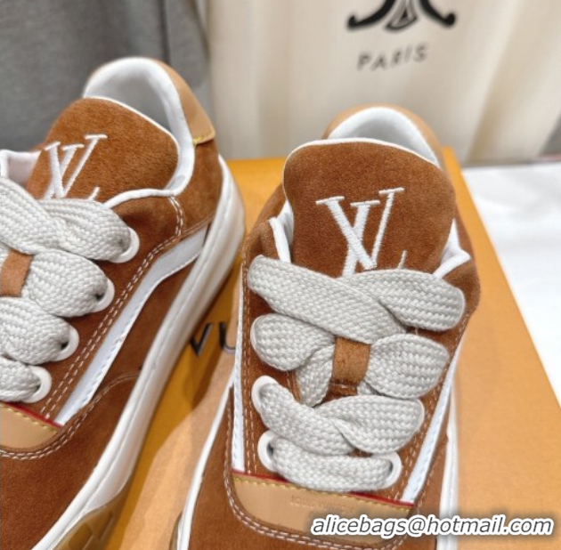 Top Design Louis Vuitton LV Tilted Sneakers in Suede Camel 2026 1AJTJ9