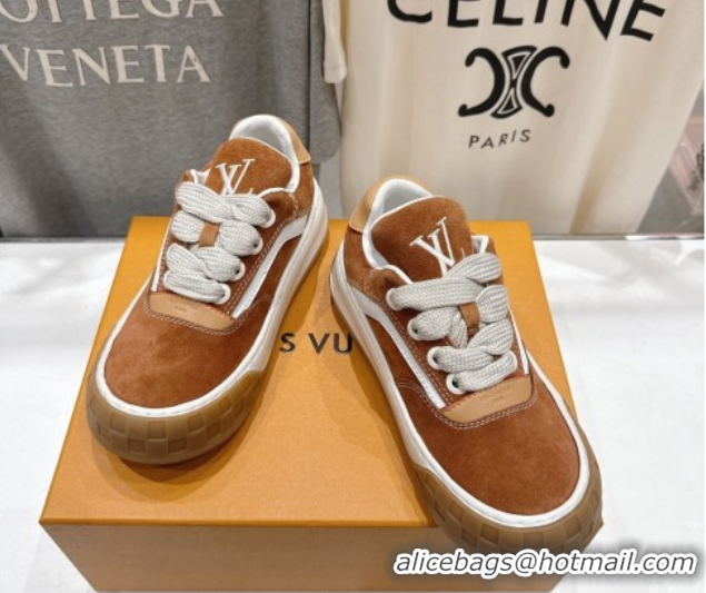 Top Design Louis Vuitton LV Tilted Sneakers in Suede Camel 2026 1AJTJ9