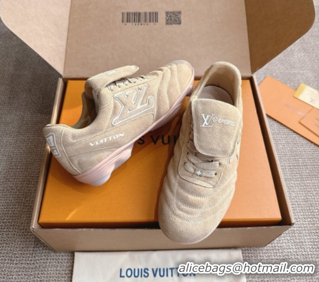 Durable Louis Vuitton LV Footprint Soccer Sneakers in Suede Beige 2025 0303101