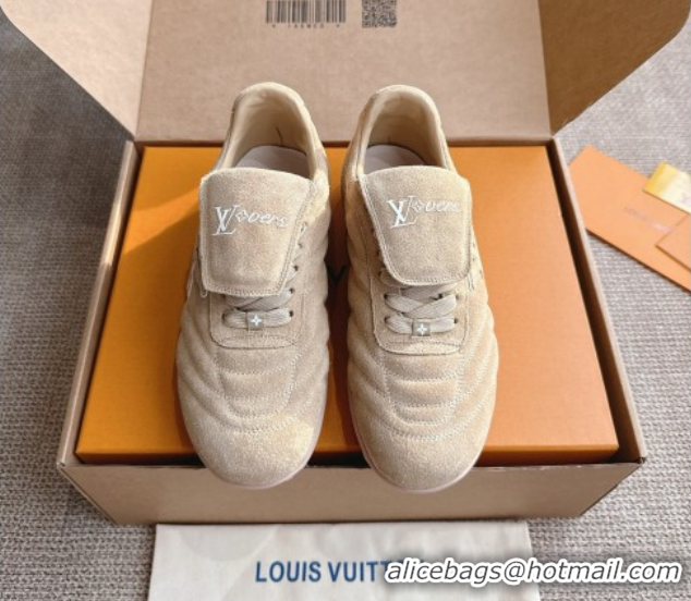 Durable Louis Vuitton LV Footprint Soccer Sneakers in Suede Beige 2025 0303101