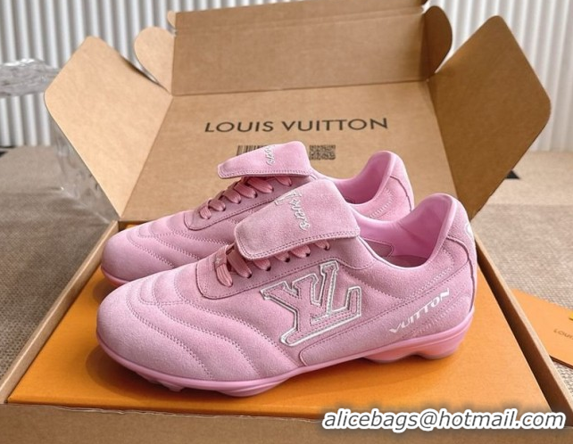 Discount Louis Vuitton LV Footprint Soccer Sneakers in Suede Pink 2025 0303102