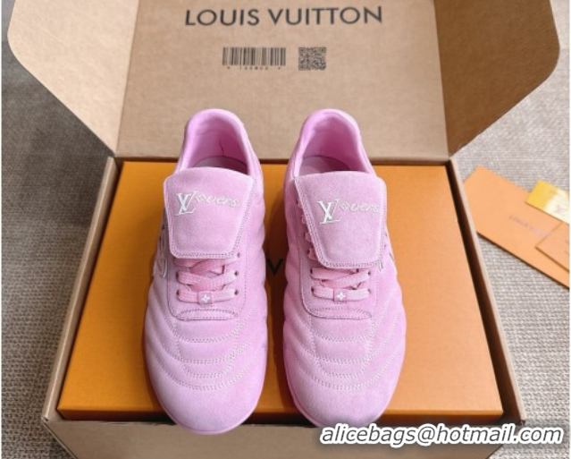 Discount Louis Vuitton LV Footprint Soccer Sneakers in Suede Pink 2025 0303102