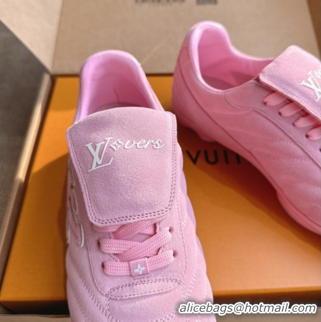 Discount Louis Vuitton LV Footprint Soccer Sneakers in Suede Pink 2025 0303102