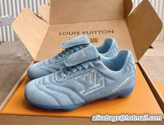Charming Louis Vuitton LV Footprint Soccer Sneakers in Suede Blue 2025 0303103