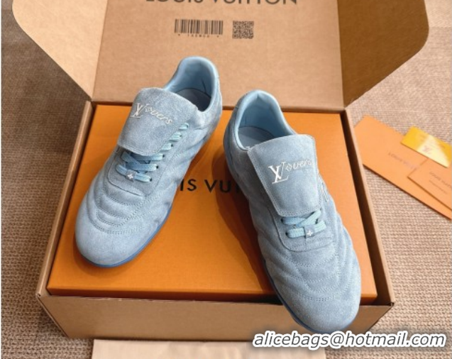 Charming Louis Vuitton LV Footprint Soccer Sneakers in Suede Blue 2025 0303103