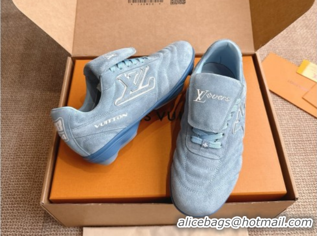 Charming Louis Vuitton LV Footprint Soccer Sneakers in Suede Blue 2025 0303103