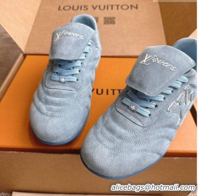Charming Louis Vuitton LV Footprint Soccer Sneakers in Suede Blue 2025 0303103