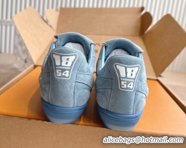 Charming Louis Vuitton LV Footprint Soccer Sneakers in Suede Blue 2025 0303103