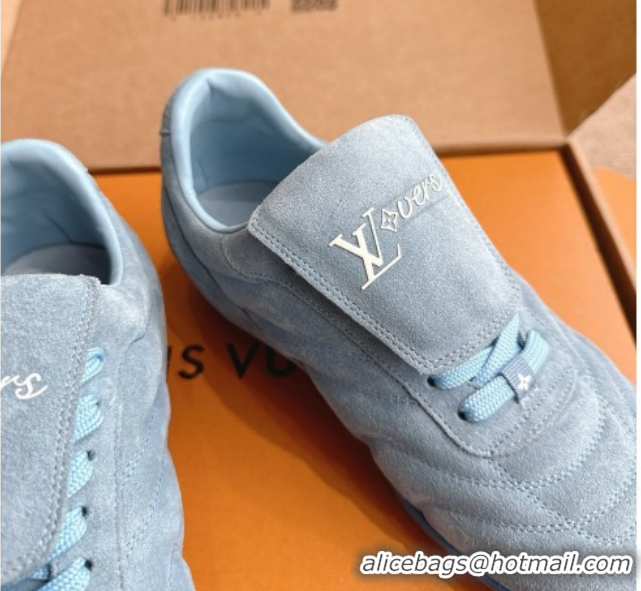 Charming Louis Vuitton LV Footprint Soccer Sneakers in Suede Blue 2025 0303103