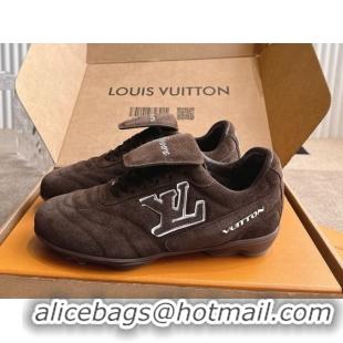 Unique Discount Louis Vuitton LV Footprint Soccer Sneakers in Suede Chocolate Brown 2025 0303104