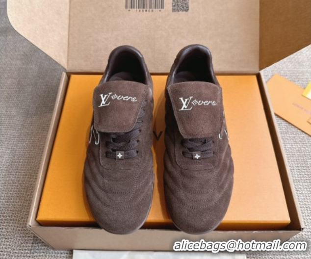 Unique Discount Louis Vuitton LV Footprint Soccer Sneakers in Suede Chocolate Brown 2025 0303104